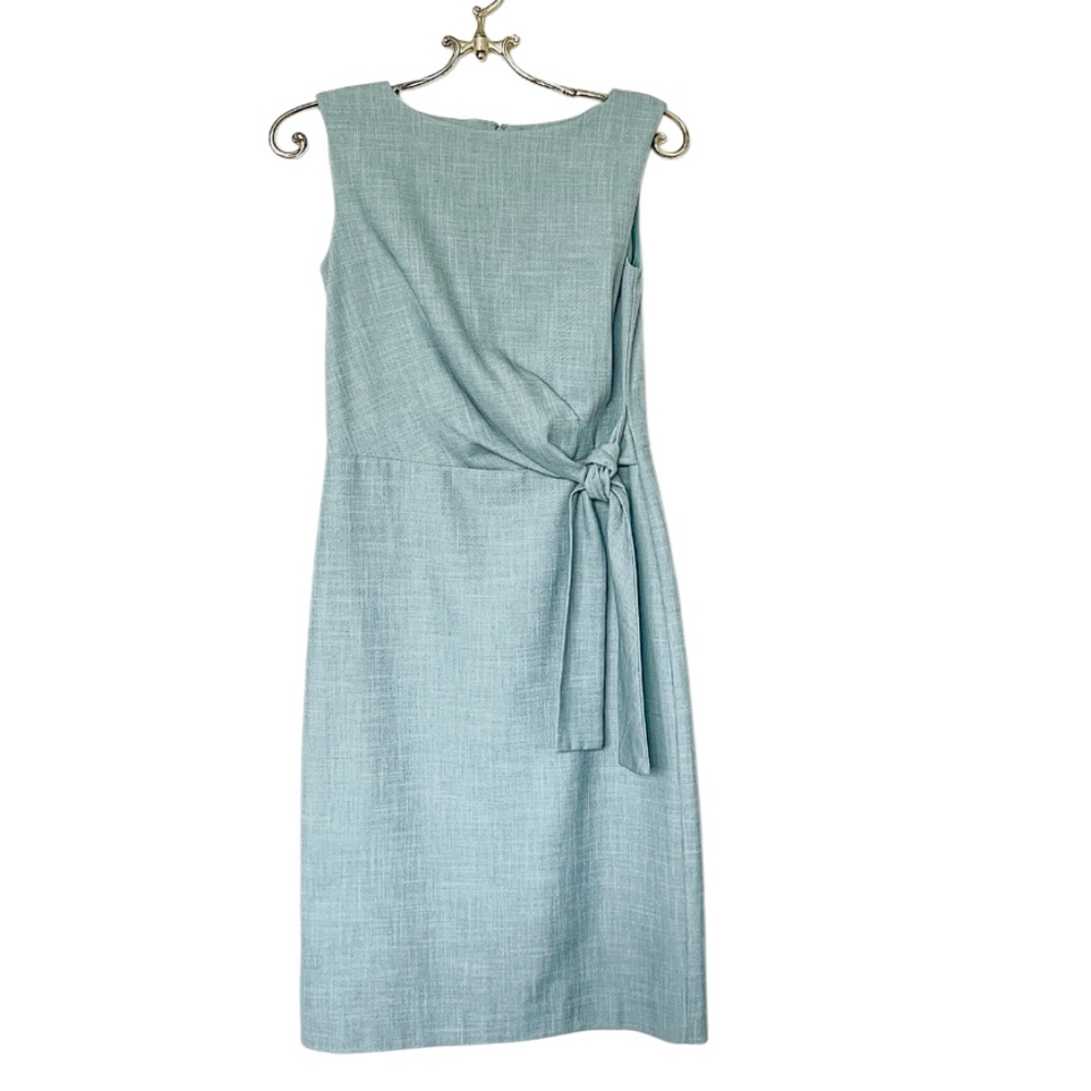 Ann Taylor Tie Waist Sheath Dress in Cross Weave Dusty Willow Green Size 0